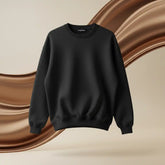 Black sweatshirt on a beige and brown abstract background