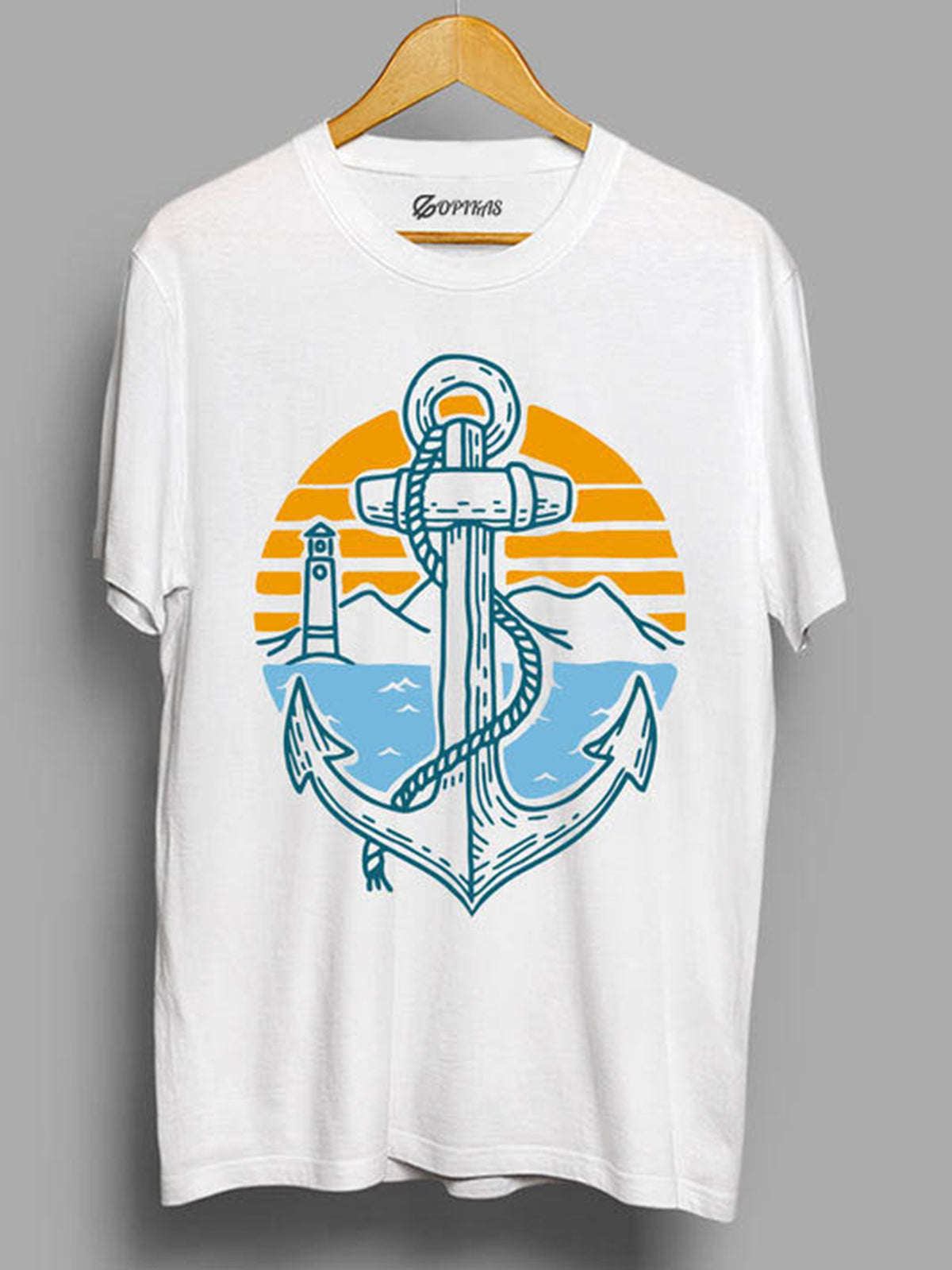 Anchor Point on Men's White T-Shirt