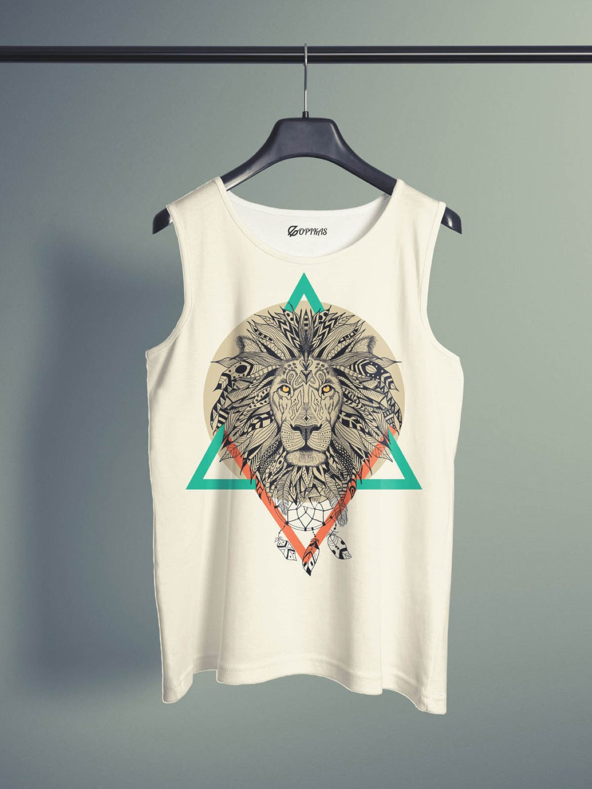 Dual Triangle Lion Leo King White Tank Top