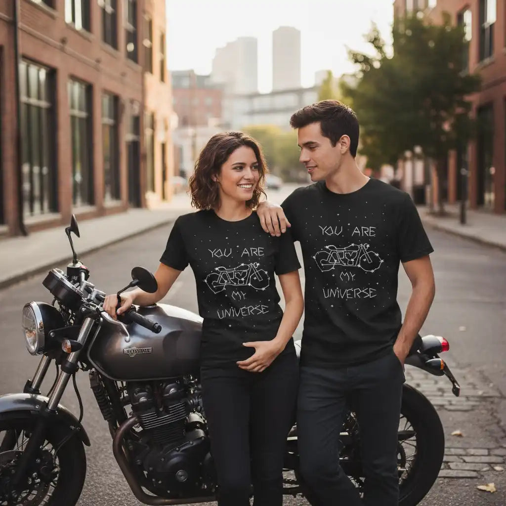 Black Biker T-shirt- You are my Universe