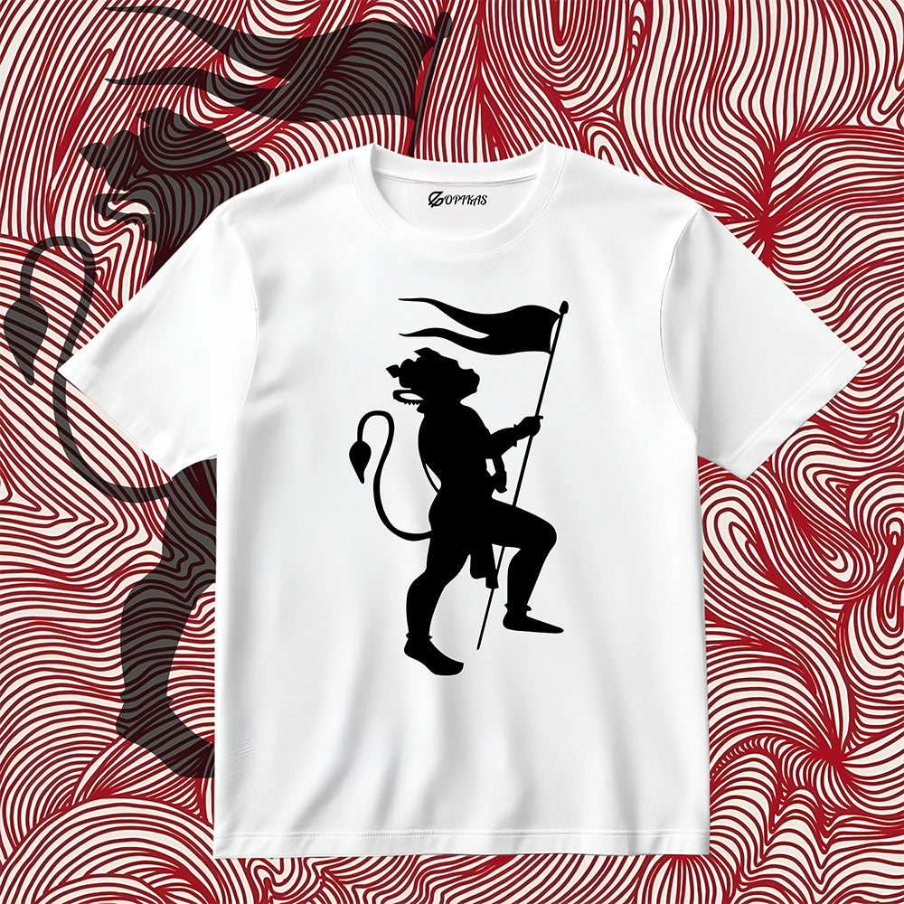 Hanuman Ji with Flag Whtie T-Shirt